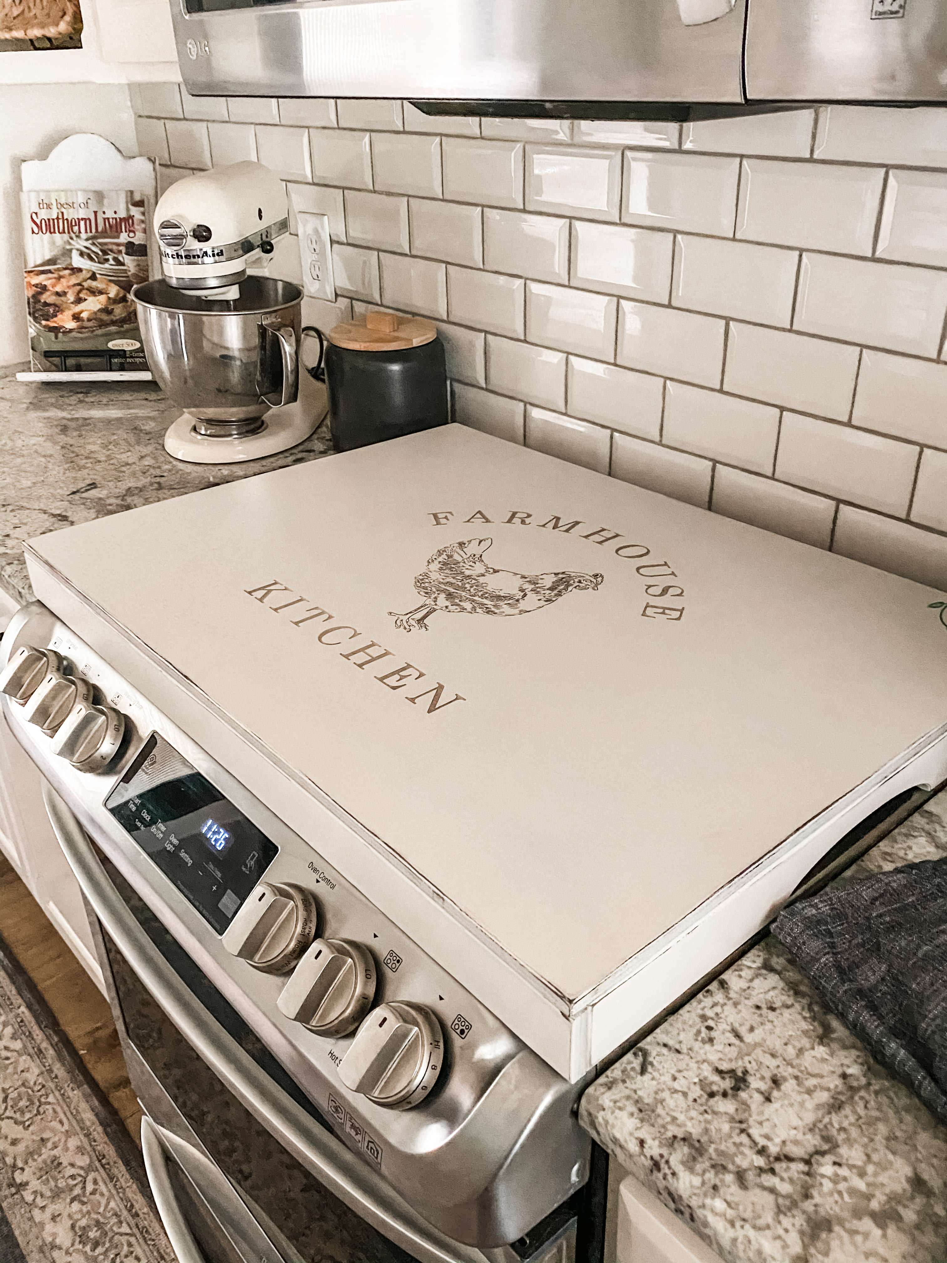 Ivory Distressed Farmhouse Kitchen Stove Cover